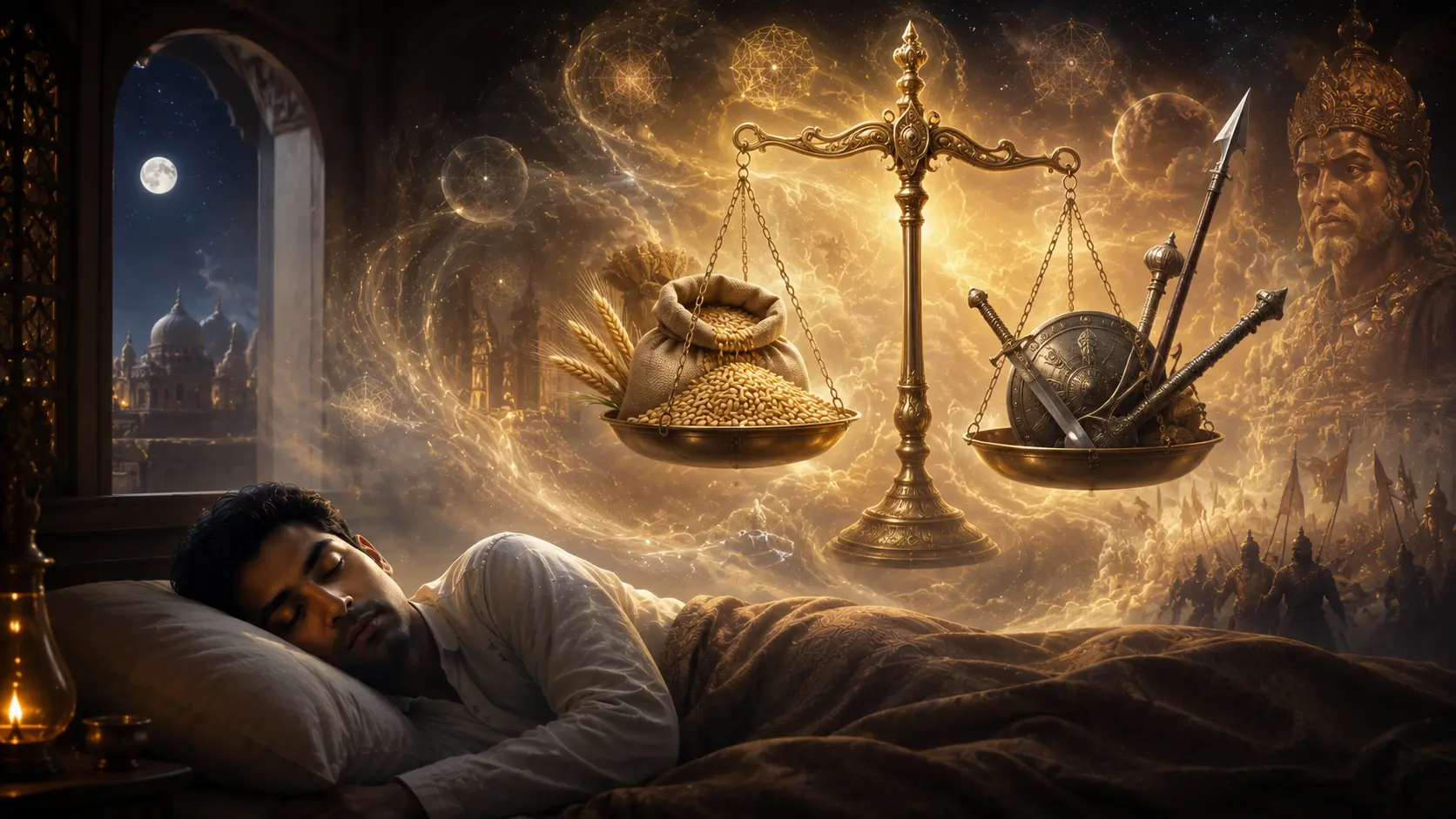 Dream of Weighing Grain and Weapons on a Scale